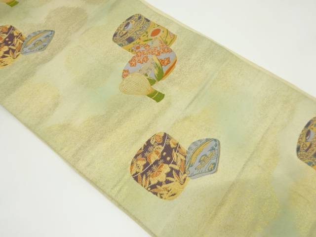 茶道具模様織り出し暈し袋帯(材料)【アンティーク】【中古】【着】 宗sou
