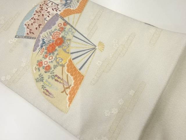 扇に花車・橋模様織出し袋帯(材料)【アンティーク】【中古】【着】 宗sou【spoff】