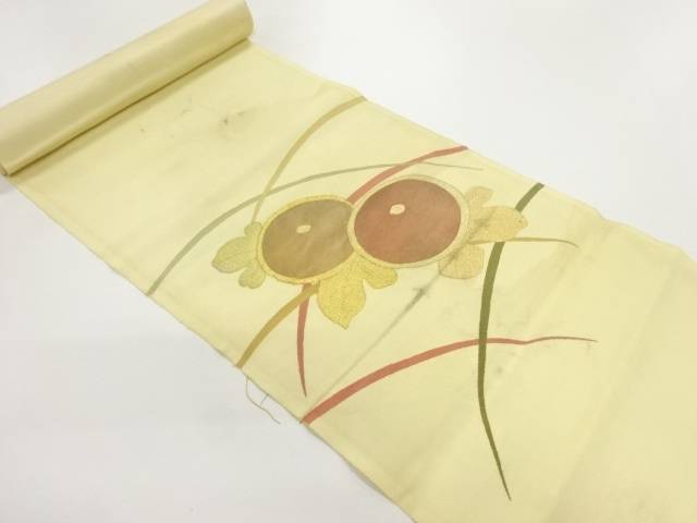 万寿菊模様織出し名古屋帯地反物【アンティーク】【中古】【着】 宗sou