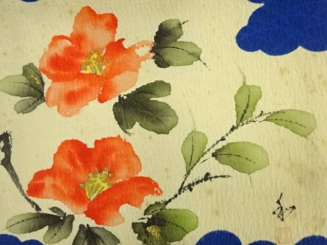 作家物　手描き逆雲取りに花模様名古屋帯【アンティーク】【中古】【着】 宗sou
