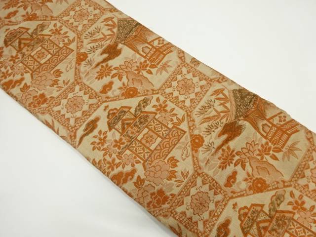 蜀江紋に屋敷・花模様織り出し名古屋帯(材料)【アンティーク】【中古】【着】 宗sou