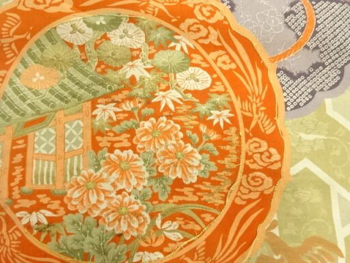 鏡裏に枝花模様刺繍名古屋帯【アンティーク】【中古】【着】 宗sou 鏡裏に枝花模様刺繍名古屋帯【アンティーク】【中古】【着】 宗sou