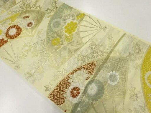扇に菊・桔梗・御所車模様織り出し袋帯(材料)【アンティーク】【中古】【着】 宗sou【Pnt】 扇に菊・桔梗・御所車模様織り出し袋帯(材料)【アンティーク】【中古】【着】 宗sou【Pnt】