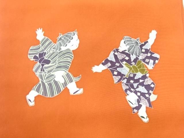 作家物 塩瀬手描き童子模様名古屋帯【アンティーク】【中古】【着】 宗sou【spoff】