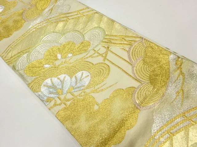 橋に松模様織り出し袋帯(材料)【アンティーク】【中古】【着】 宗sou