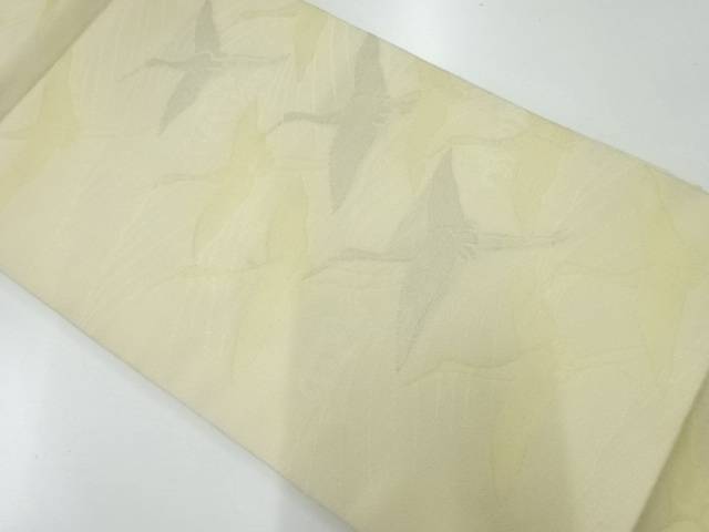 紗 荒波に群鶴模様織出し袋帯（材料）【アンティーク】【中古】【着】 宗sou