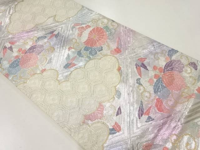 雲に花亀甲・菊桐模様織出し袋帯【リサイクル】【中古】【着】 宗sou