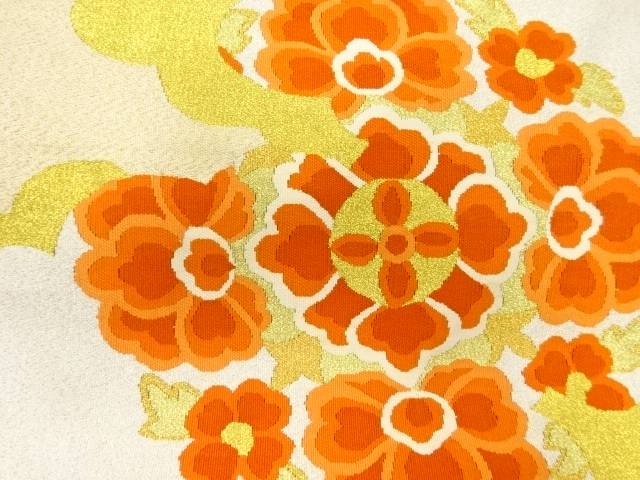 綴れ雲に花模様織出し名古屋帯【アンティーク】【中古】【着】【図変わり】 宗sou(4)