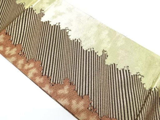 斜め縞に草葉模様織り出し袋帯【リサイクル】【中古】【着】 宗sou 斜め縞に草葉模様織り出し袋帯【リサイクル】【中古】【着】 宗sou