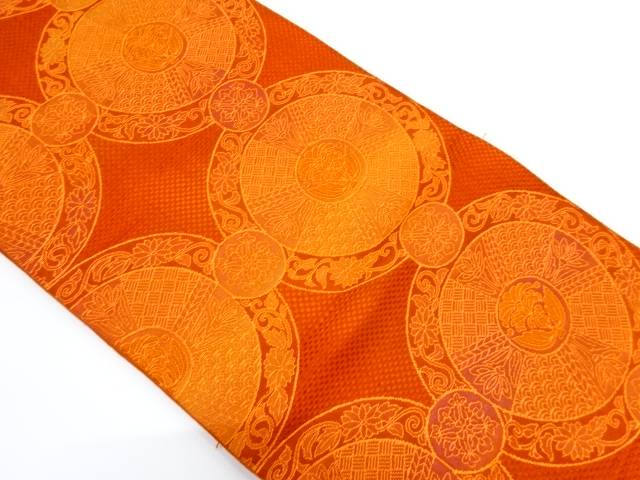 丸紋に草花模様織り出し名古屋帯【リサイクル】【中古】【着】 宗sou