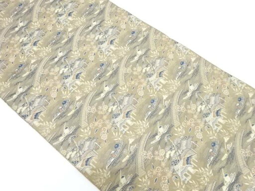 橋に小舟模様織り出し名古屋帯(着用可)【アンティーク】【中古】【着】 宗sou 橋に小舟模様織り出し名古屋帯(着用可)【アンティーク】【中古】【着】 宗sou