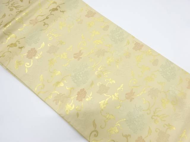 抽象動物に花唐草模様織り出し袋帯(材料)【アンティーク】【中古】【着】 宗sou