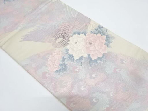 孔雀に牡丹模様織り出し袋帯(材料)【アンティーク】【中古】【着】 宗sou 孔雀に牡丹模様織り出し袋帯(材料)【アンティーク】【中古】【着】 宗sou