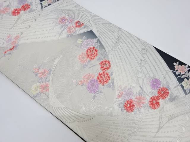 孔雀に草花模様織り出し袋帯(材料)【アンティーク】【中古】【着】 宗sou