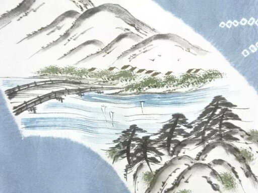 絞り地紙に風景・唐松模様男物長襦袢【アンティーク】【中古】【着】 宗sou 絞り地紙に風景・唐松模様男物長襦袢【アンティーク】【中古】【着】 宗sou