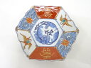 古伊万里 染付赤絵 鶴六角皿【中古】【道】 宗sou