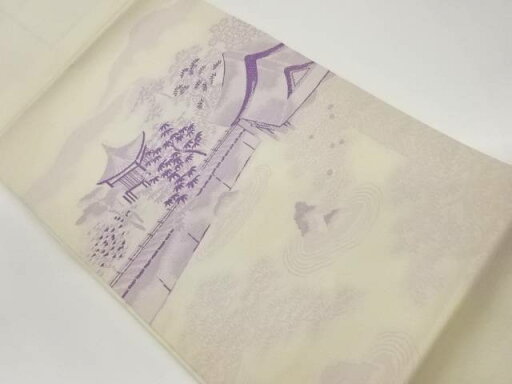 寺院に枯山水模様織出し名古屋帯【中古】【着】 宗sou 寺院に枯山水模様織出し名古屋帯【中古】【着】 宗sou