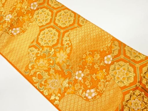 亀甲・華紋に花唐草模様織出し袋帯【中古】【着】 宗sou 亀甲・華紋に花唐草模様織出し袋帯【中古】【着】 宗sou