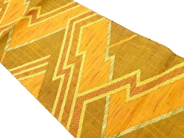 じゅらく製　手織り真綿紬幾何学模様織出し名古屋帯【中古】【着】 宗sou