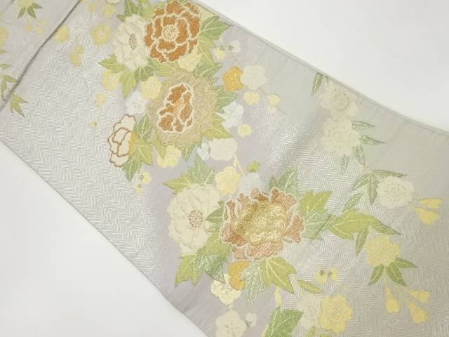 牡丹に枝垂れ梅・桜模様織出し袋帯【中古】【着】 宗sou