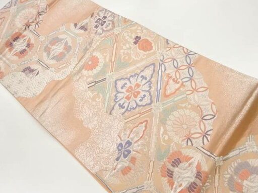 道長取りに花菱・鶴・花々模様織出し袋帯【中古】【着】 宗sou 道長取りに花菱・鶴・花々模様織出し袋帯【中古】【着】 宗sou
