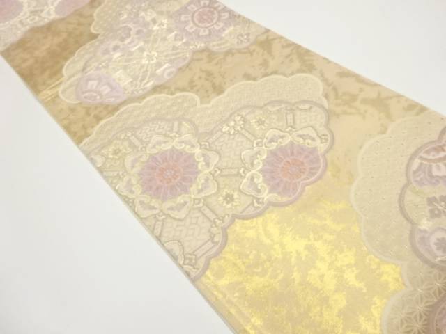 雲に華紋・古典柄模様織出し袋帯【中古】【着】 宗sou