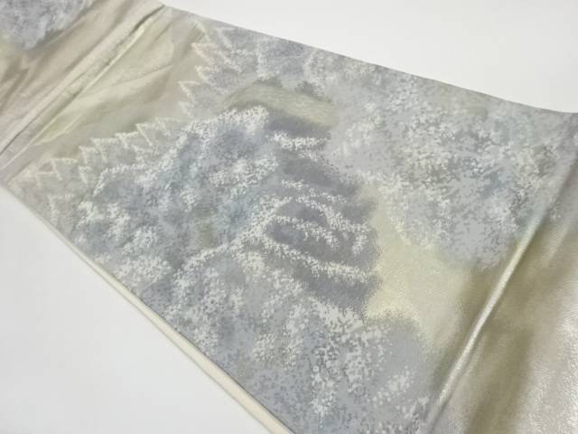 引箔山並みに滝・風景模様織出し袋帯【中古】【着】 宗sou