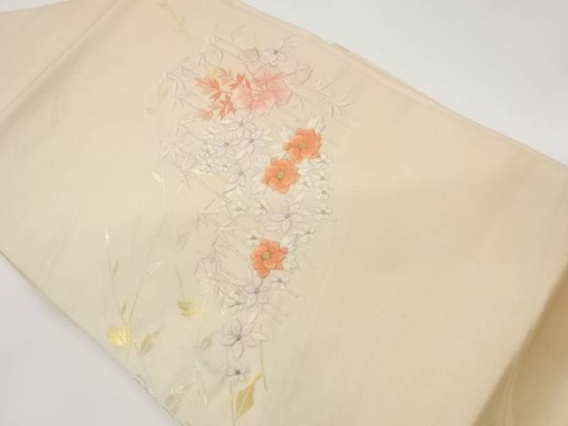 草花模様刺繍名古屋帯【中古】【着】 宗sou