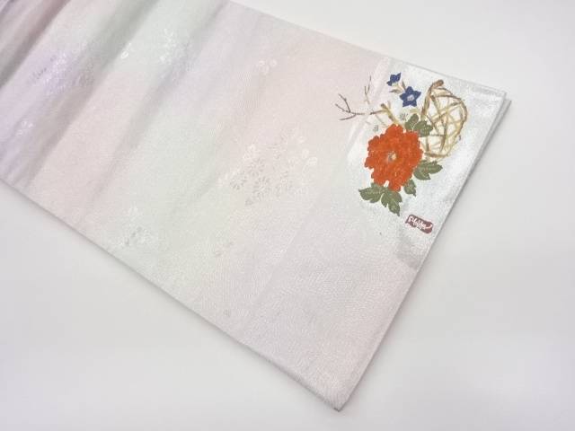 作家物 花籠に波・秋草模様織出し袋帯【中古】【着】 宗sou