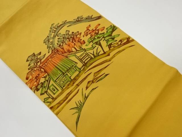 塩瀬古民家に山・草木模様名古屋帯【中古】【着】 宗sou