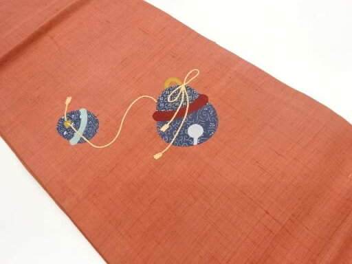 手織り紬切り嵌めに鈴模様刺繍名古屋帯【中古】【着】 宗sou 手織り紬切り嵌めに鈴模様刺繍名古屋帯【中古】【着】 宗sou