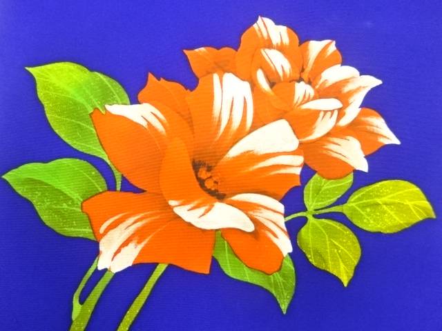 塩瀬手描き花模様名古屋【アンティーク】【中古】【着】 宗sou【Pnt】