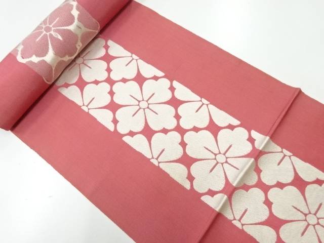 縞に花模様織出し八寸帯地反物【アンティーク】【中古】【着】 宗sou【Pnt】