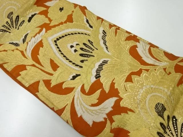草花模様織出し袋帯(材料)【アンティーク】【中古】【着】 宗sou