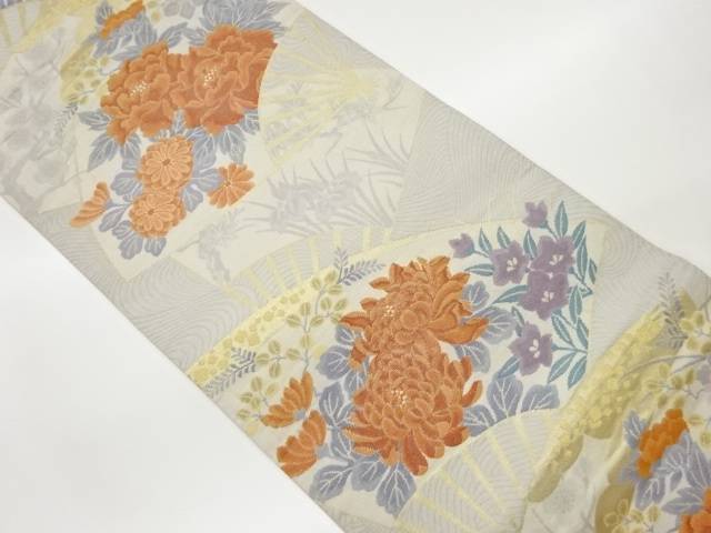 扇に花々模様織出し袋帯【中古】【着】 宗sou