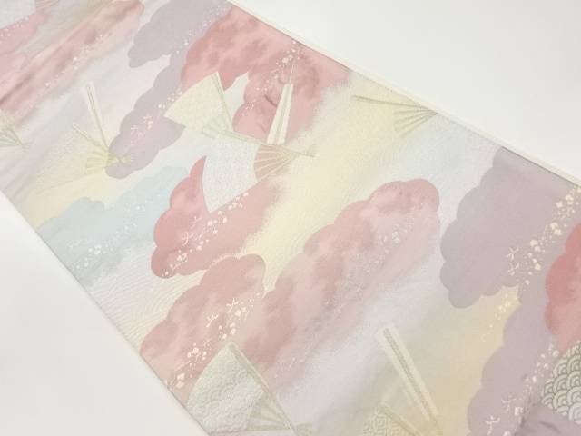 扇に古典柄・雲・波模様織出し袋帯【中古】【着】 宗sou