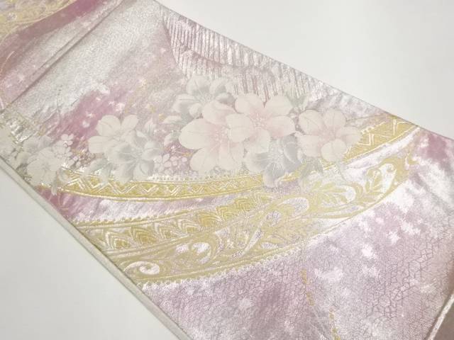 引箔曲線に花々模様織出し袋帯【中古】【着】 宗sou