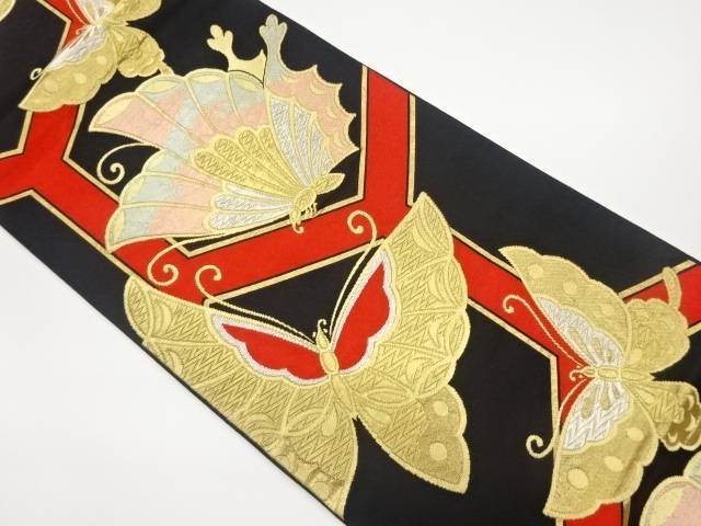 亀甲に蝶模様織出し袋帯【中古】【着】 宗sou