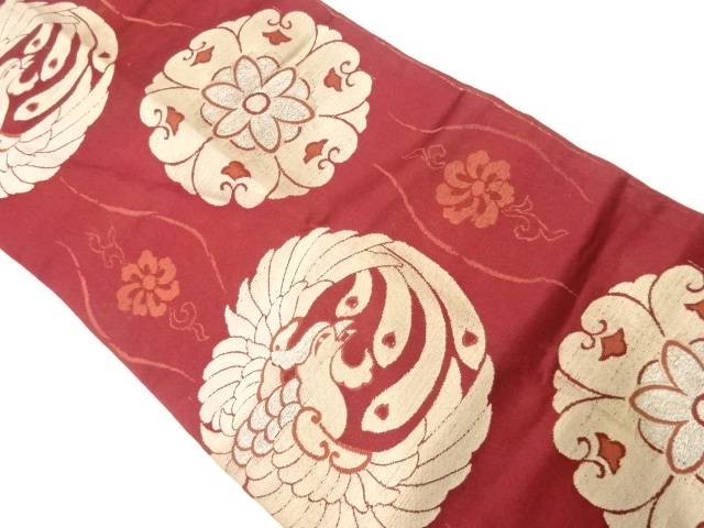 花立涌に鳳凰模様織出し名古屋帯（材料）【アンティーク】【中古】【着】 宗sou