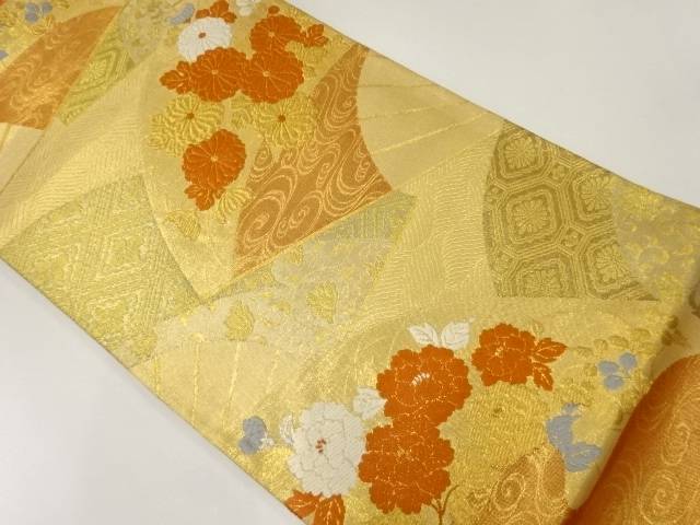 扇に菊牡丹模様織り出し袋帯【リサイクル】【中古】【着】 宗sou