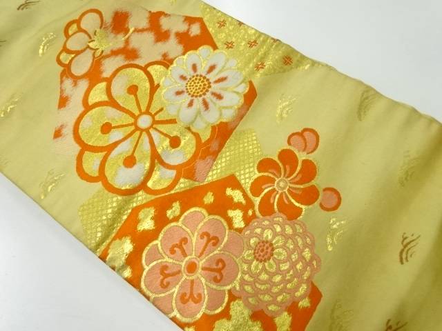 花模様織出し名古屋帯（材料）【アンティーク】【中古】【着】 宗sou