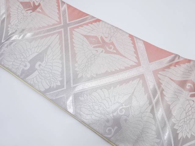 向かい鶴模様織り出し暈し袋帯(材料)【アンティーク】【中古】【着】 宗sou