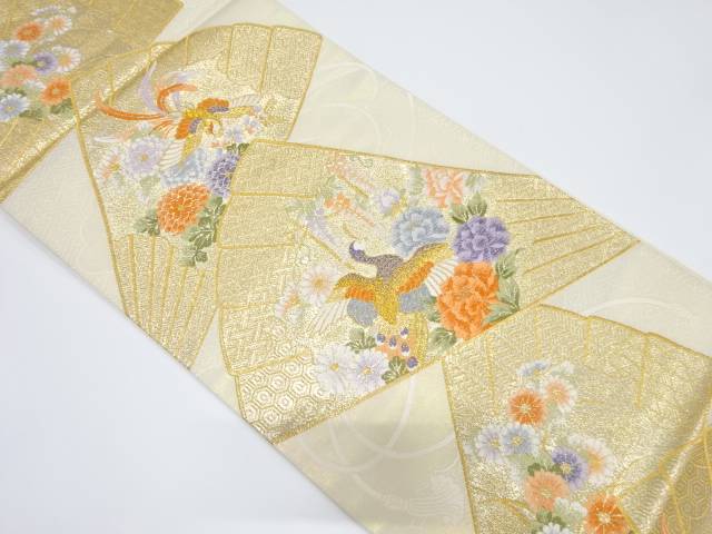 桧扇に花鳥模様織り出し袋帯【中古】【着】 宗sou【spoff】