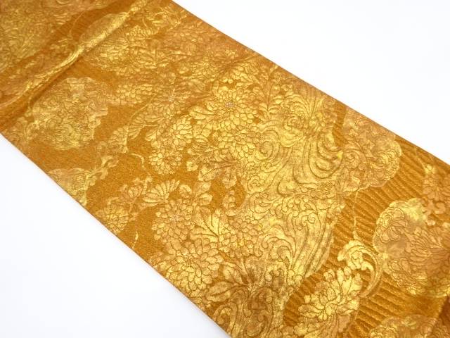 荒波に菊・牡丹・華紋織り出し袋帯【中古】【着】 宗sou