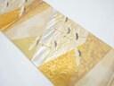 切りばめ風 群鶴に花唐草模様織り出し袋帯【中古】【着】 宗sou