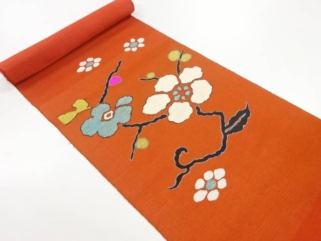 花模様織出し名古屋帯地反物【アンティーク】【中古】【着】 宗sou