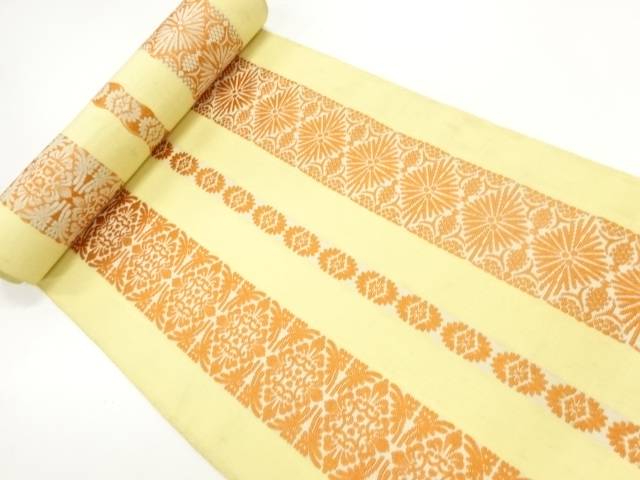 縞に花模様織出し八寸帯地反物【アンティーク】【中古】【着】 宗sou