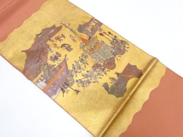 祭風景模様織り出し袋帯(材料)【アンティーク】【中古】【着】 宗sou