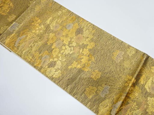 本金 笠松に菊・秋草模様織り出し袋帯【中古】【着】 宗sou 本金 笠松に菊・秋草模様織り出し袋帯【中古】【着】 宗sou