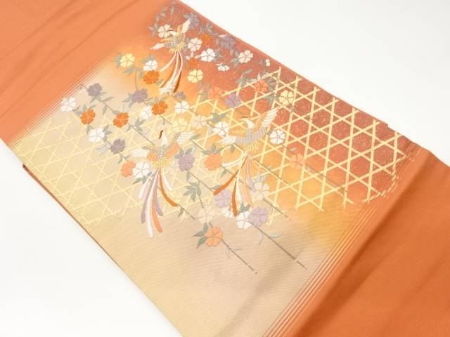 鳳凰・枝垂れ桜に籠目模様織出し名古屋帯【中古】【着】 宗sou